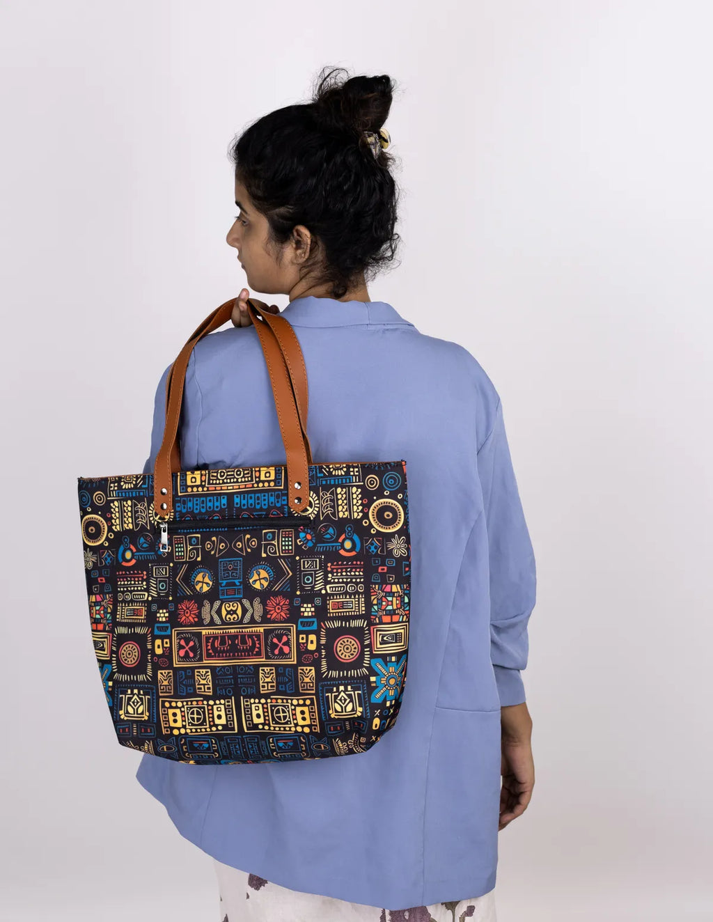 Blue Geometric Back Zipper