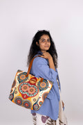 Cream and Orange Geometric Back Zipper