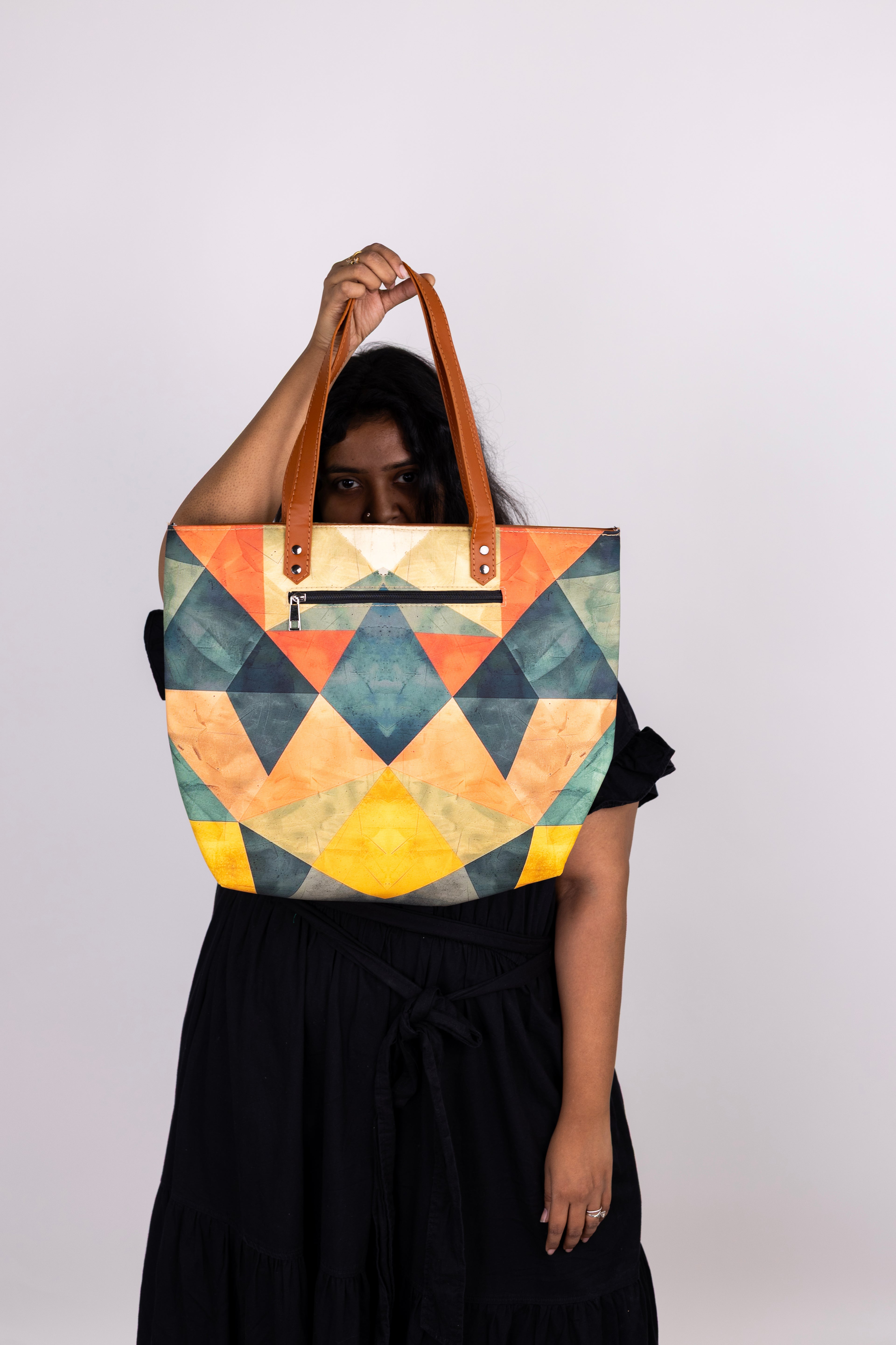 Multicolour Geometric Back Zipper