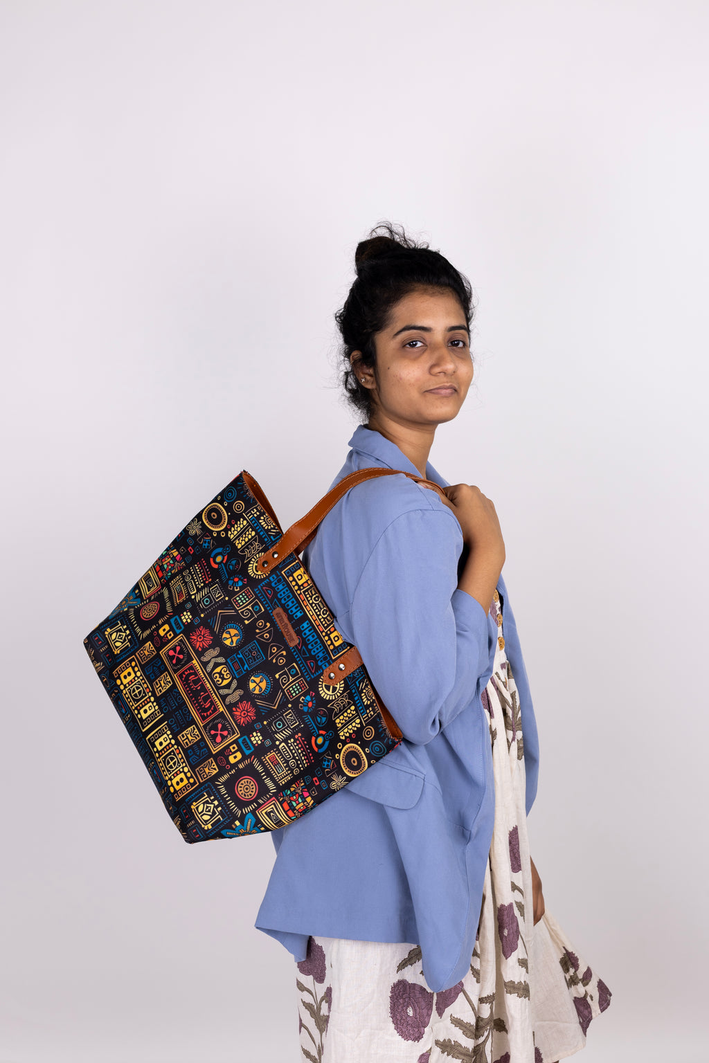 Blue Geometric No Back Zipper