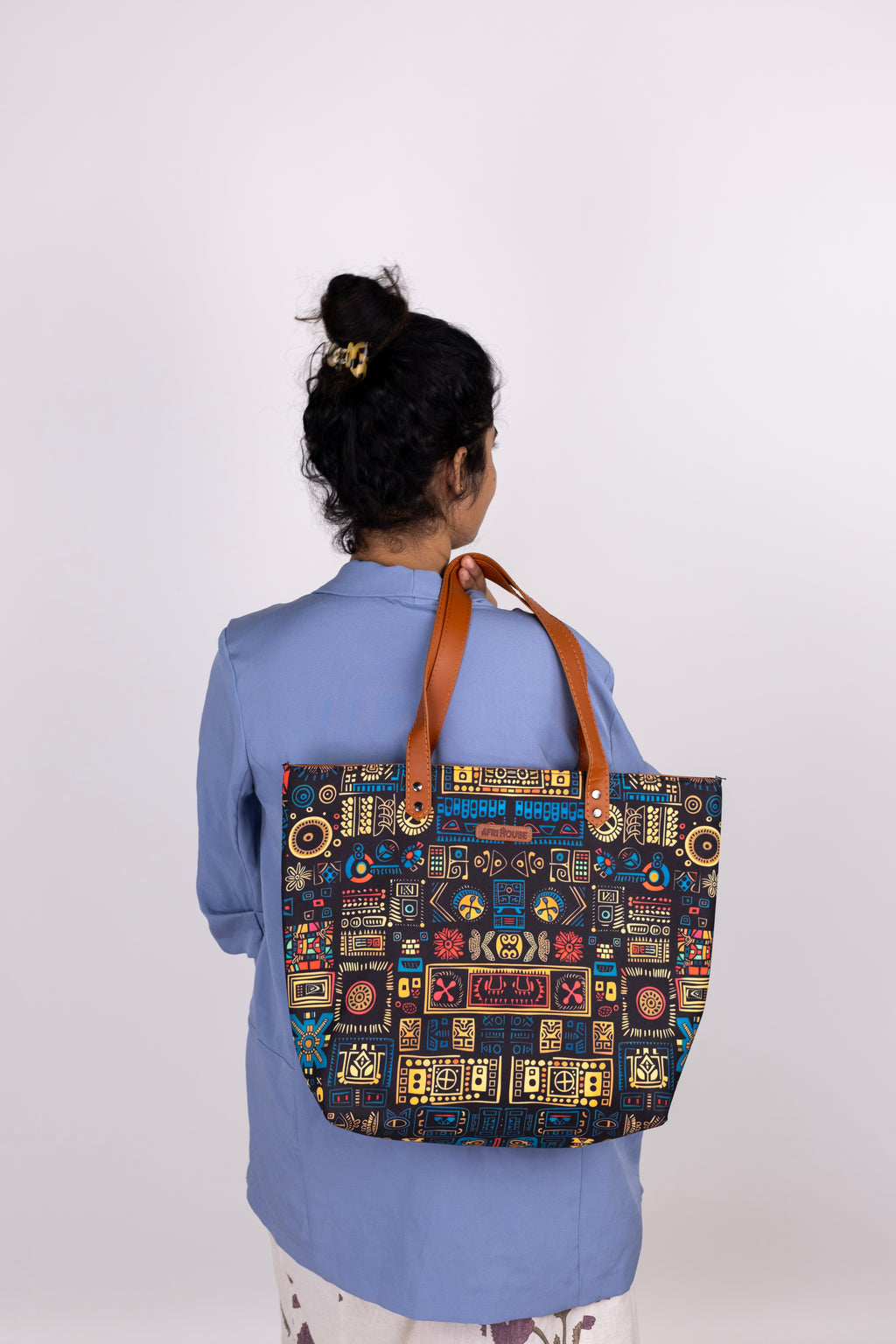 Blue Geometric Back Zipper