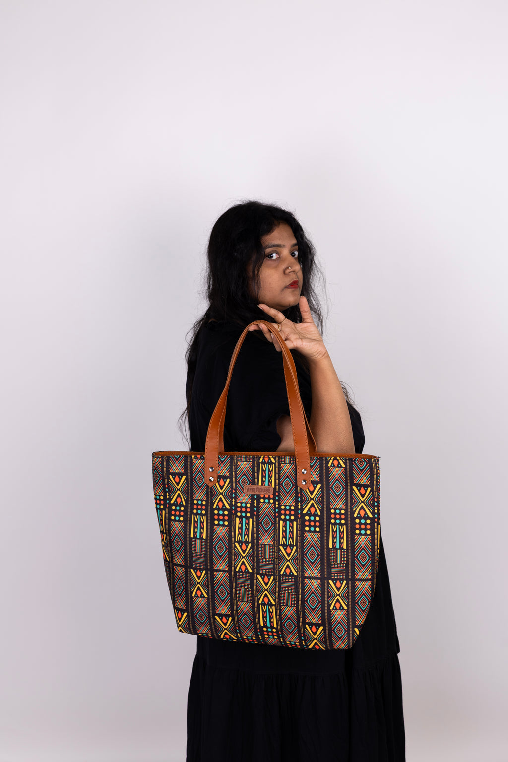 Black Geometric No Back Zipper