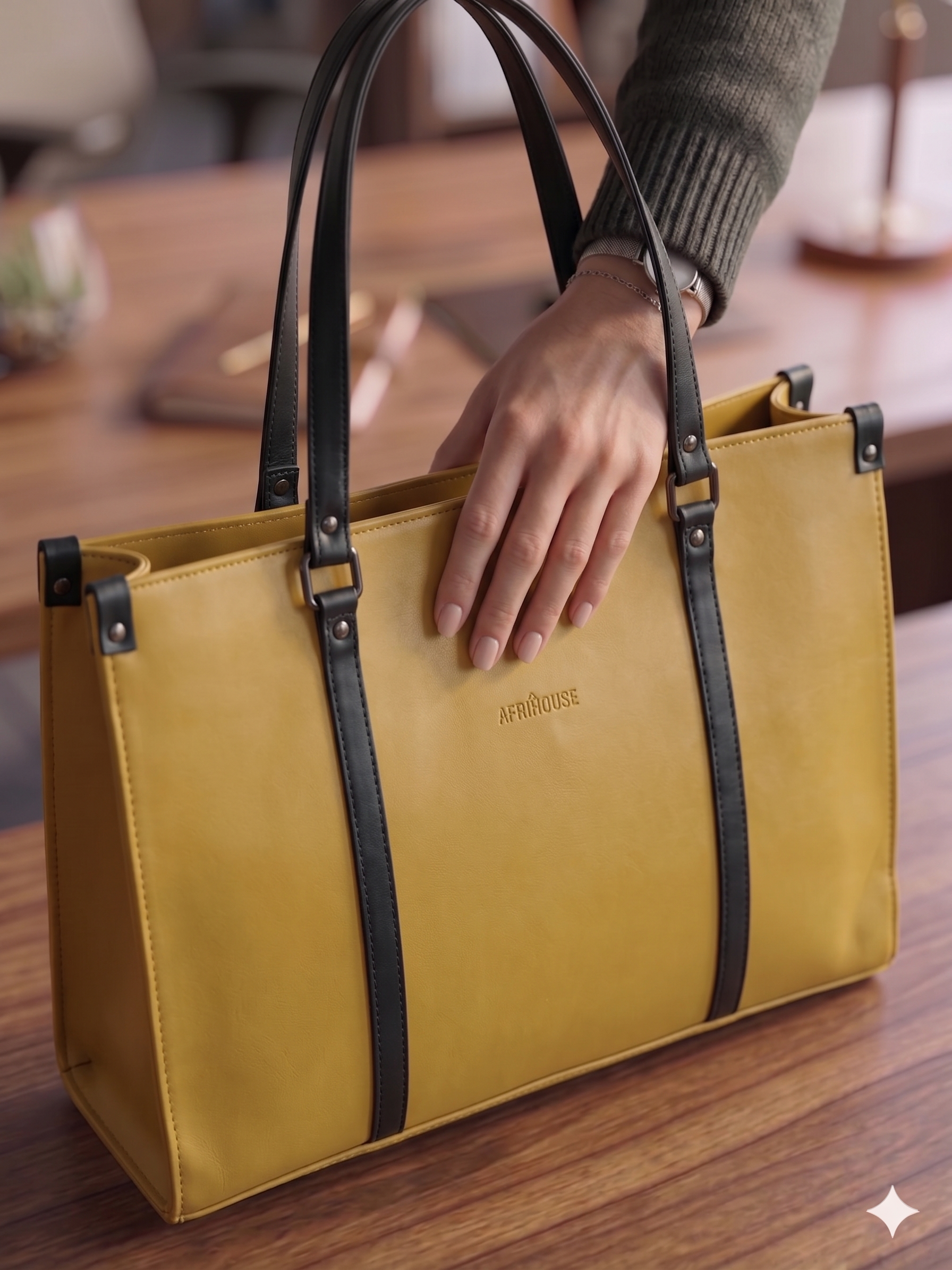 Mustard Black Modern Tote