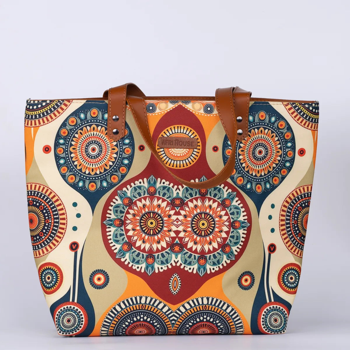 Cream and Orange Geometric Back Zipper