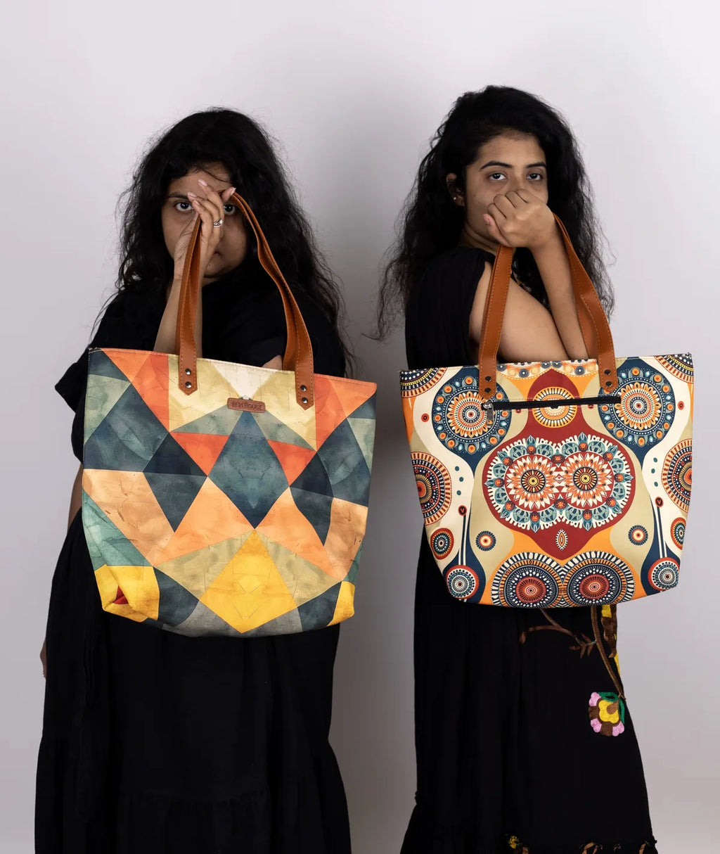 Cream and Orange Geometric Back Zipper