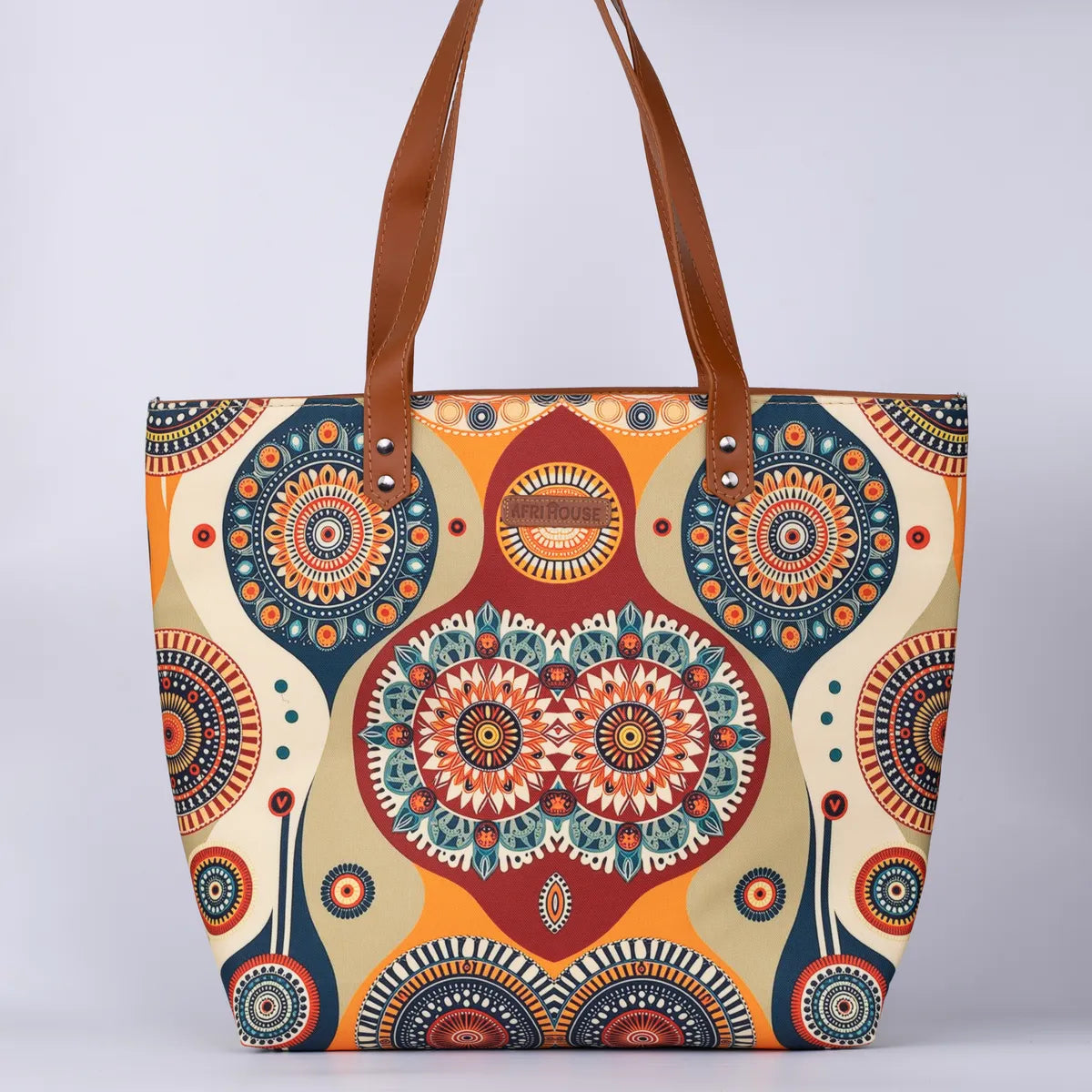 Cream and Orange Geometric Back Zipper
