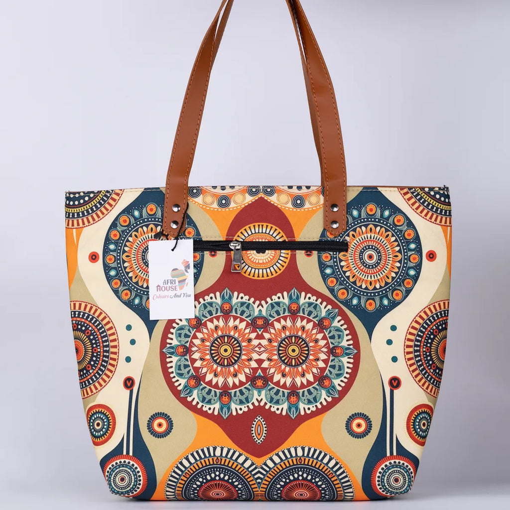 Cream and Orange Geometric Back Zipper