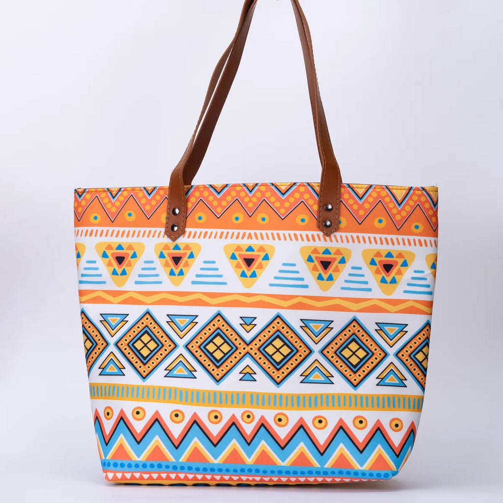 White and Orange Geometric No Back Zipper