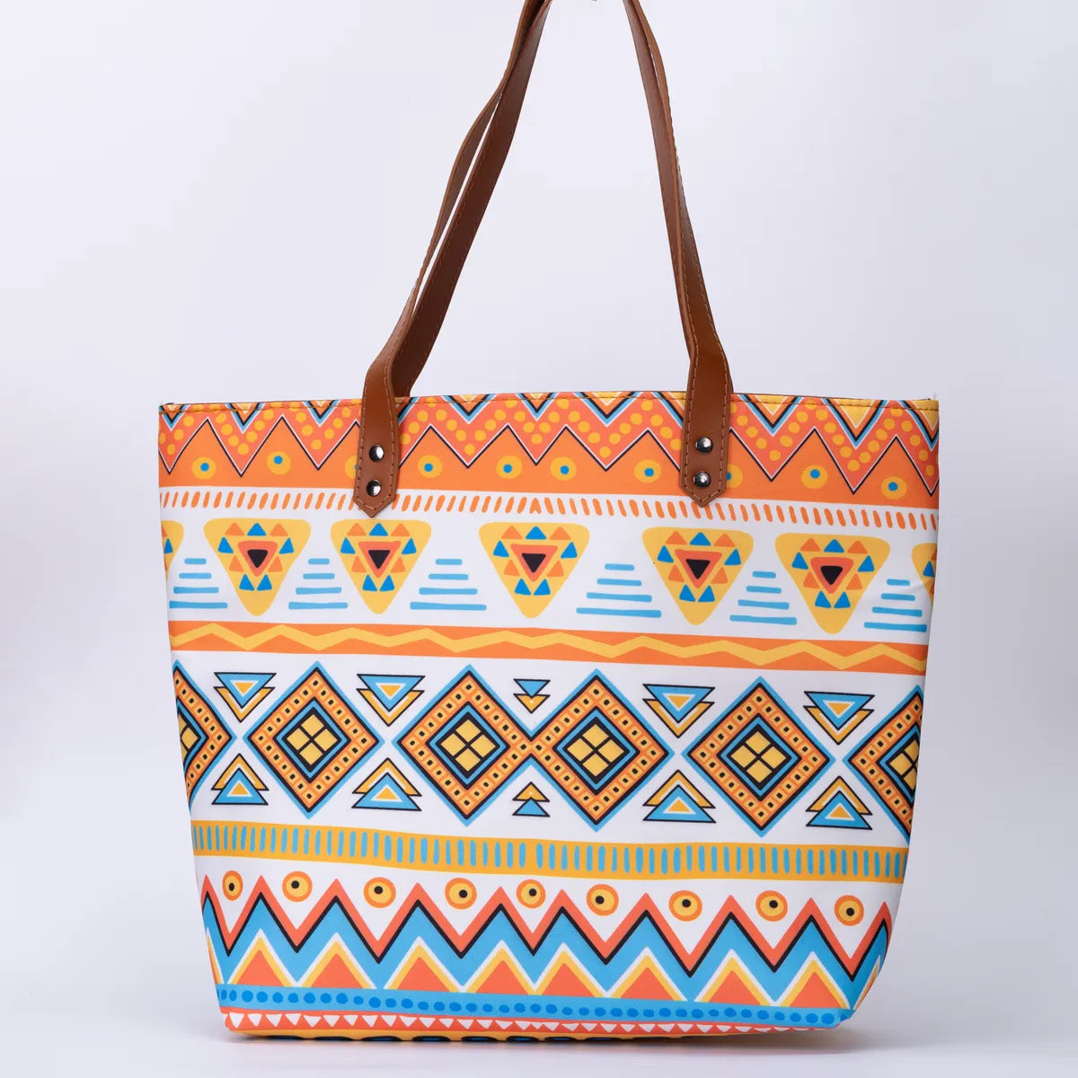 White and Orange Geometric No Back Zipper