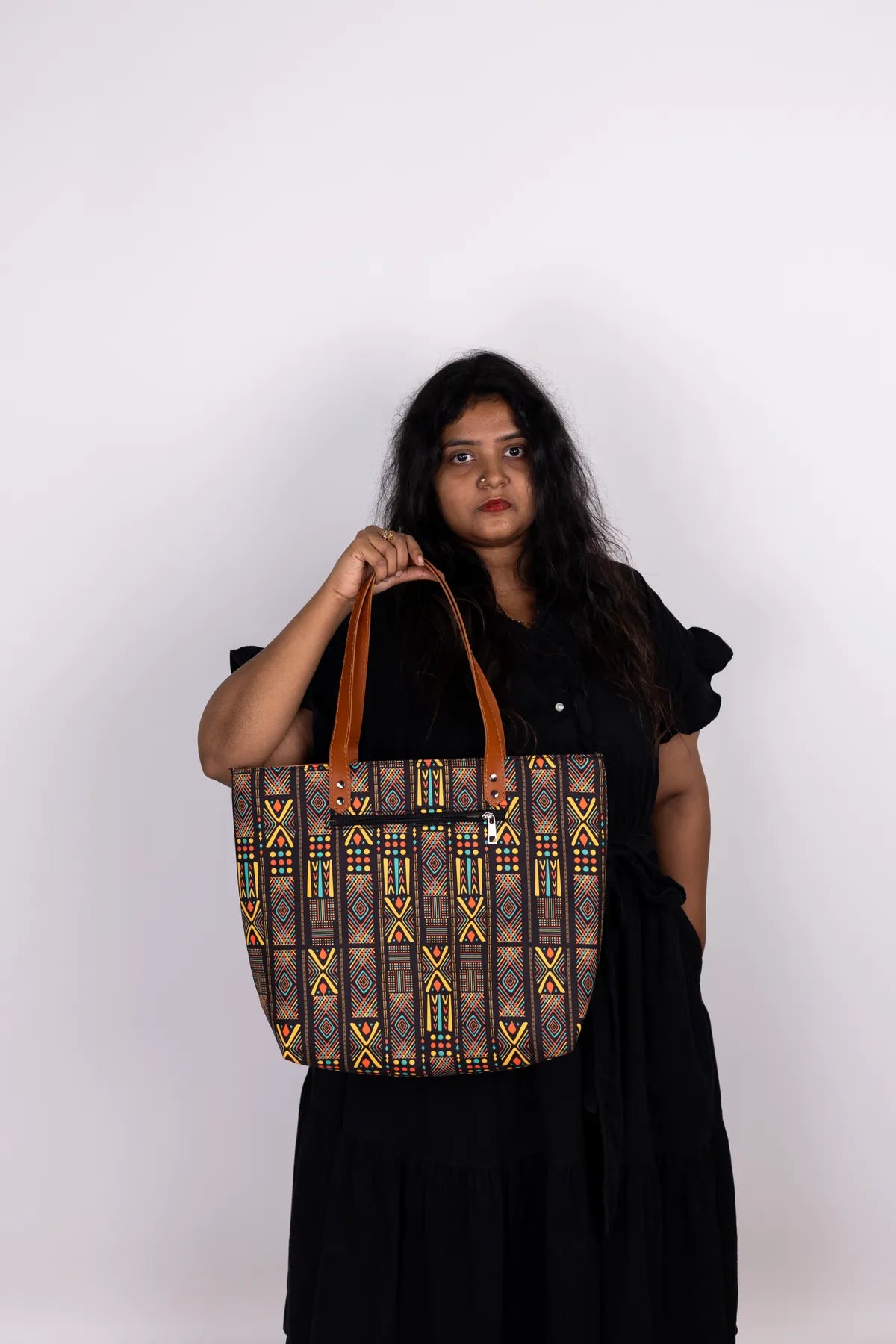 Black Geometric Back Zipper