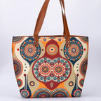 Cream and Orange Geometric No Back Zipper
