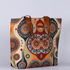Cream and Orange Geometric No Back Zipper