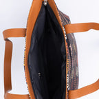 Cream and Orange Geometric No Back Zipper