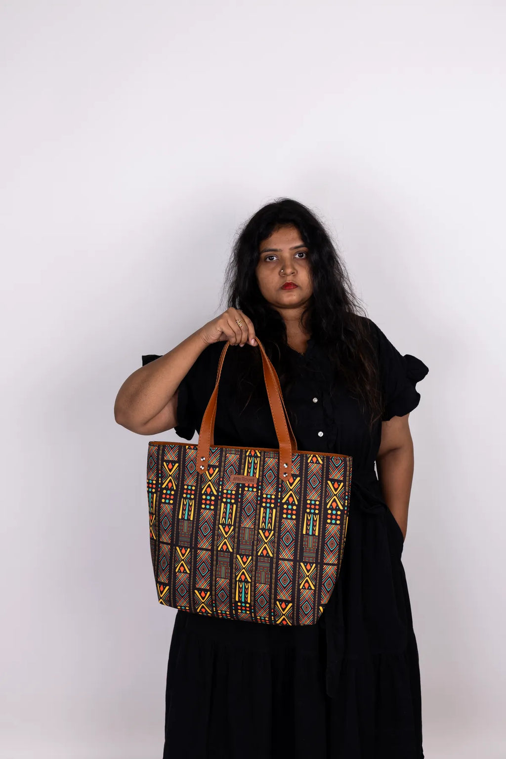Black Geometric No Back Zipper